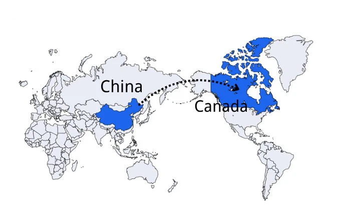 DDP shipping route from China to Canada.