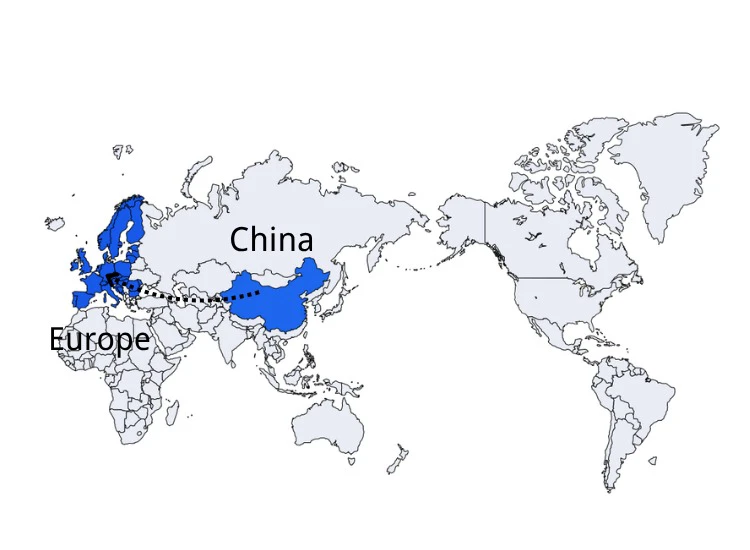 DDP shipping route from China to Europe.
