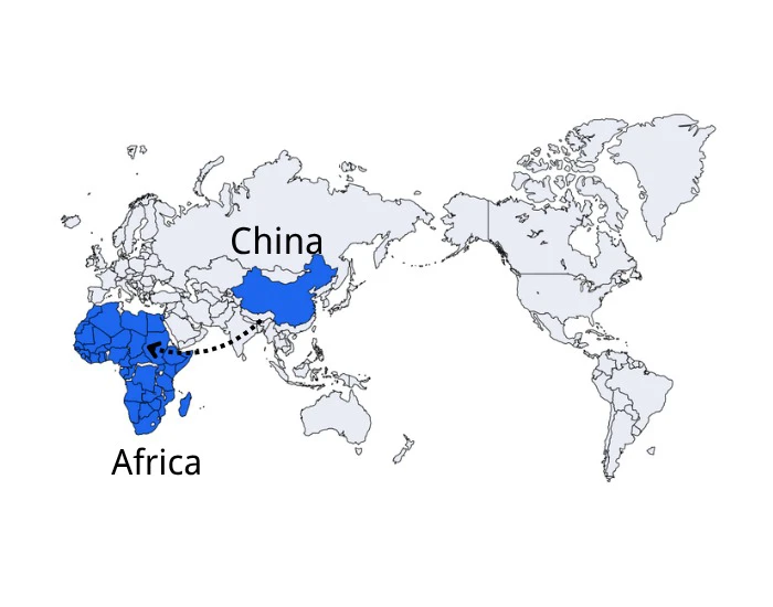 Shipping route from China to Africa map.